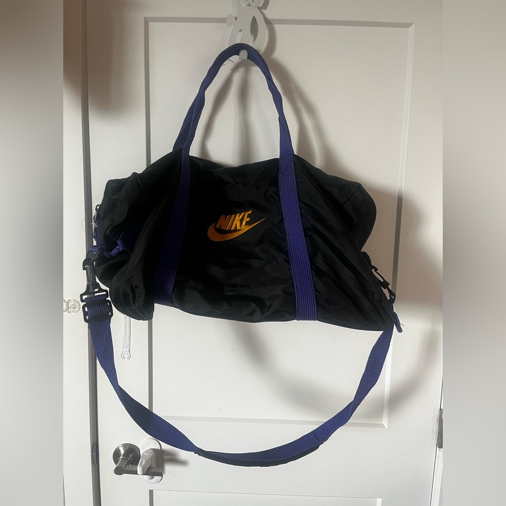 Vintage Nike Black and Purple large Duffel Bag